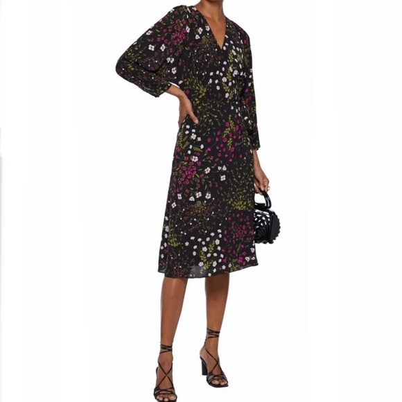 🎉HP🎉New! Joie Acantha 3/4 Sleeve Black Floral Wrap Dress Size Large🌿 - Picture 2 of 12